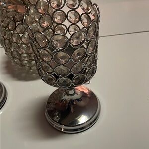 Crystal-Embellished Silver Candle Holder